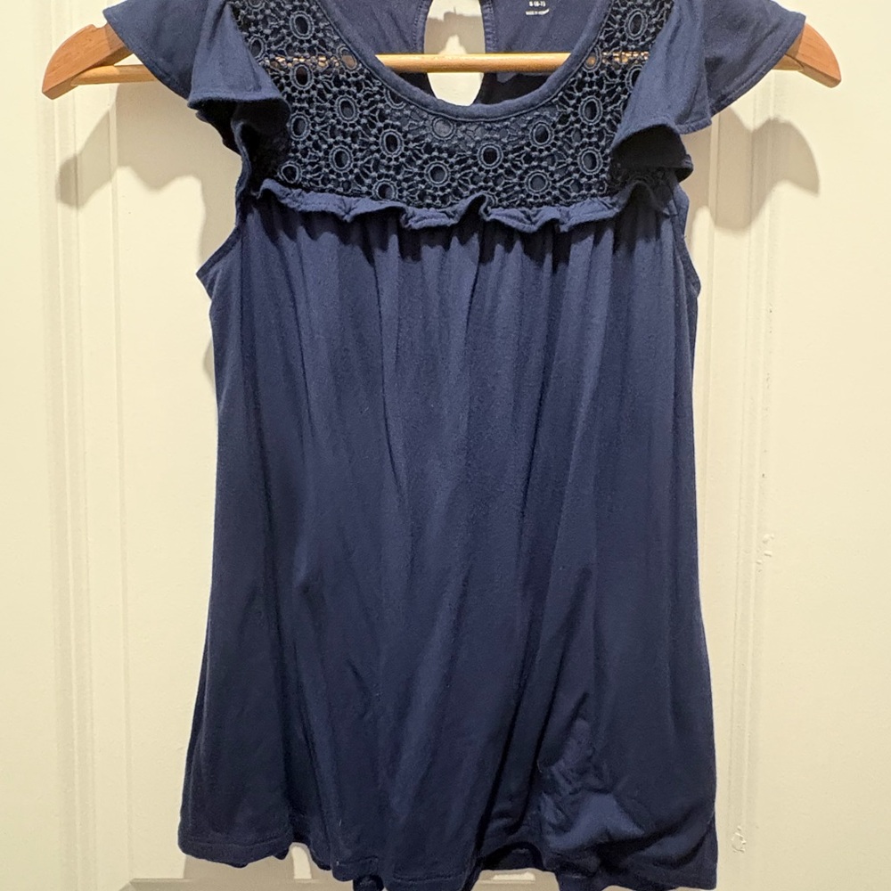 Old Navy Navy Blue Crochet Yoke Tank Top